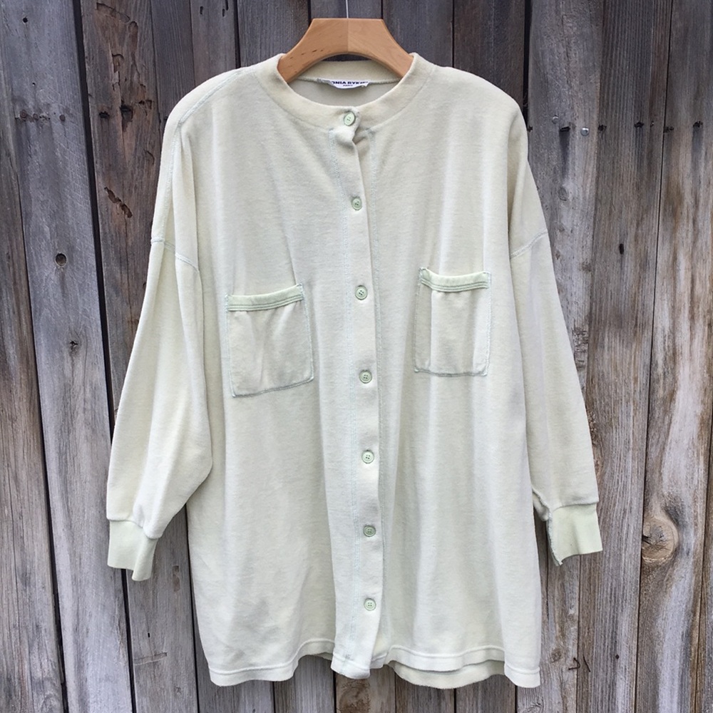 Sonya Rykiel Paris Vintage Y2K Velour Long Cardigan Jacket Sage Green XL